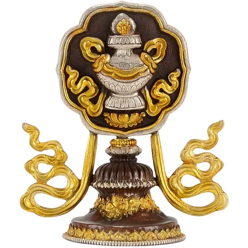 Eight auspicious ornaments handmade copper gilt silver carving home desktop craft ornaments