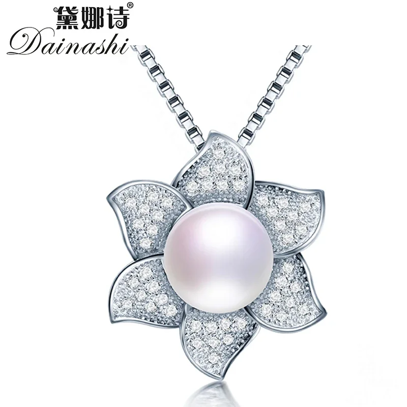 

Dainashi New Arrival 100% Genuine Natural Freshwater Pearl Pendant 925 Sterling Silver Flower Zircon Pendant Necklace for Women