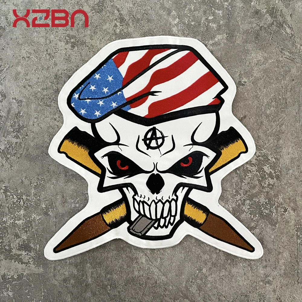 USA Headscarf Flag Bullet Skull Embroidery Patch Motorcycle Knight Jacket Back Decoration Personalized Badge DIY  Hand Sewing