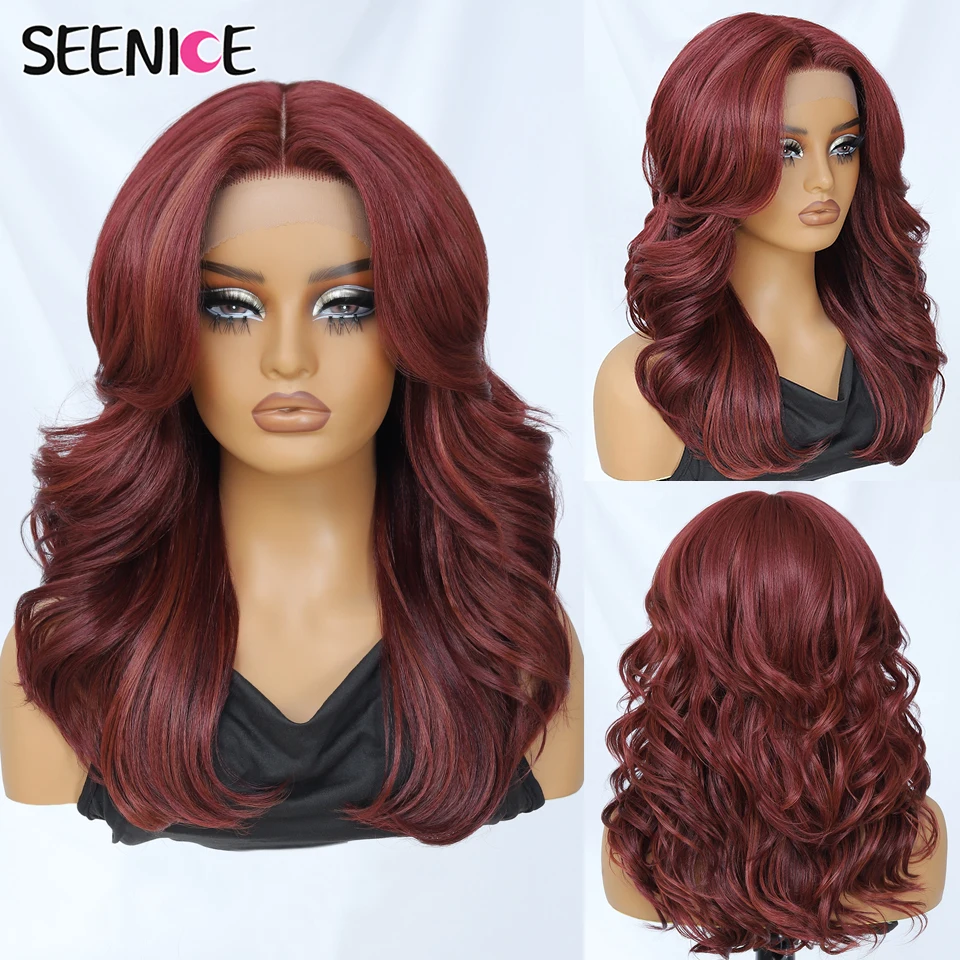 

18Inch Synthetic Lace Front Wigs for Women 13x5x1 Body Wave Lace Wig Ombre Black Brown Curly Wavy Wig Pre Plucked Cosplay Wigs