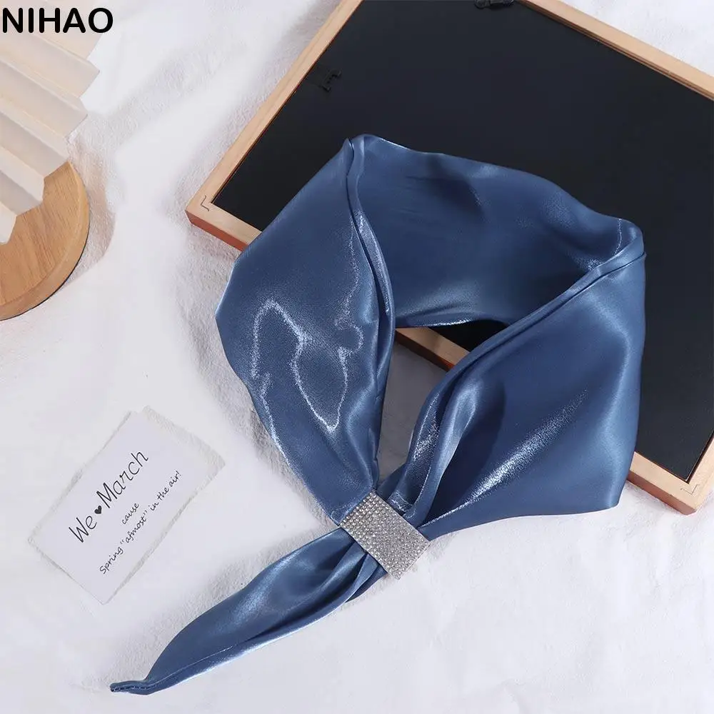 

Color Wraps For Girl Imitation silk Sunscreen Shawl Neck Guard Silk Scarf Cross Scarves Satin False Collar Cross Neckerchief