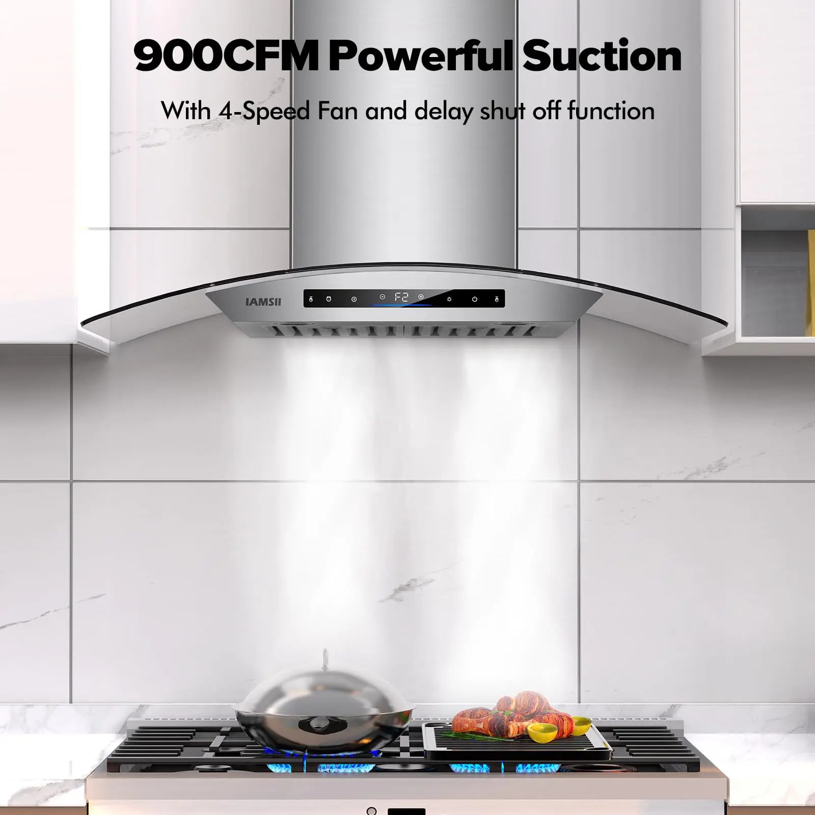 36 inch Wall Mount Range Hood, 900 CFM Kitchen Vent with Gesture & Remote Control, Ducted Stainless Steel with Tempered