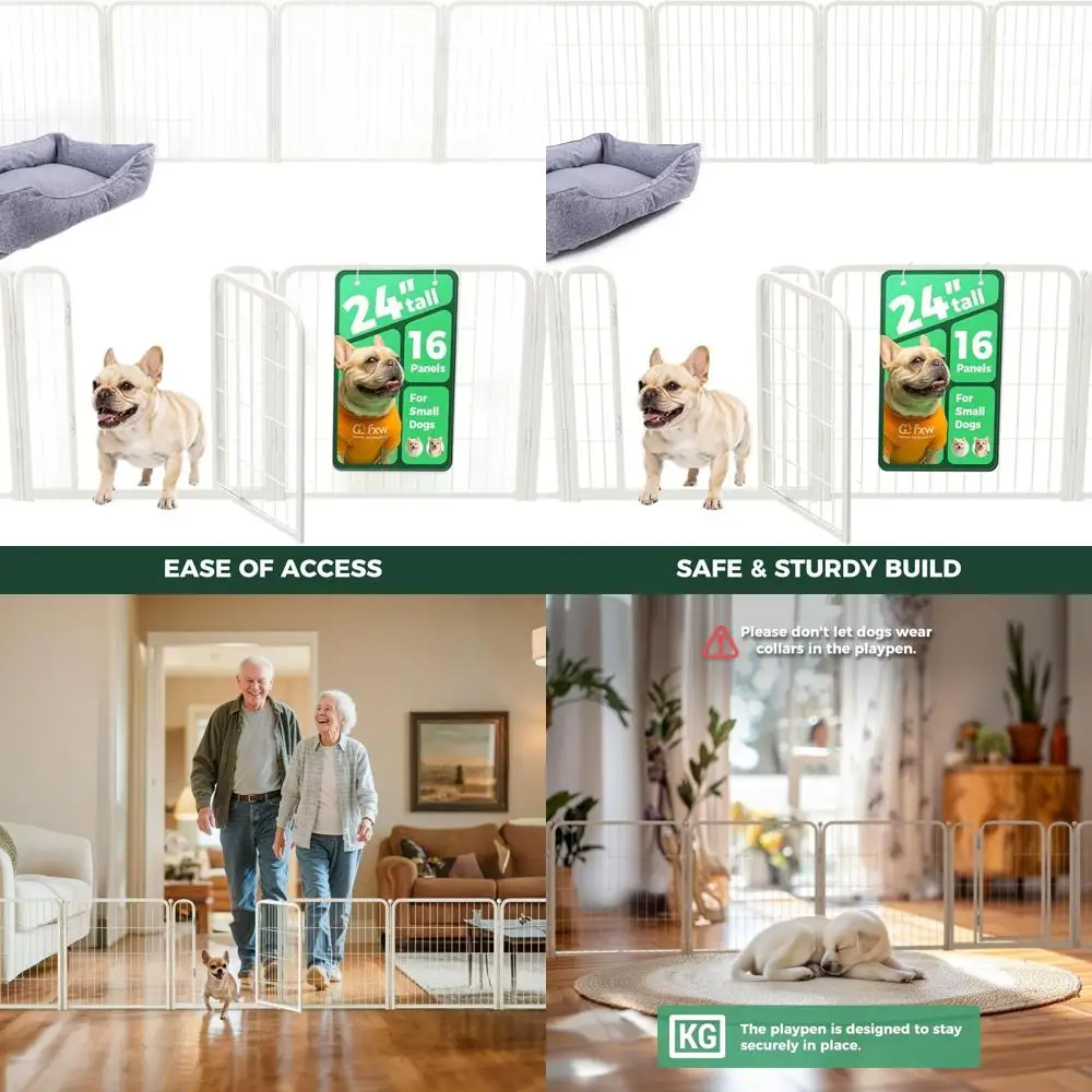 

Indoor Dog Playpen - Stress-Free & Safe, Heavy-Duty 24 16-Panel Pen for Puppies & Small Dogs, White