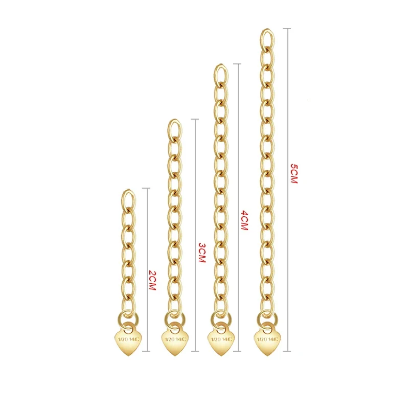 Extensions Chain 14K Gold Filled Cable Extender Chain 2/3/4/5CM For Bracelet Necklace Heart Charm Jewelry Making Accessories