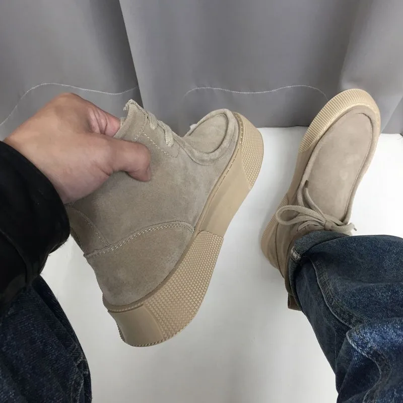 Working Khaki Fashion Boots For Mens Suede Leather Youth Casual Shoe Men Thick Sole Mid Top Couple Casual Platform Short Boots24