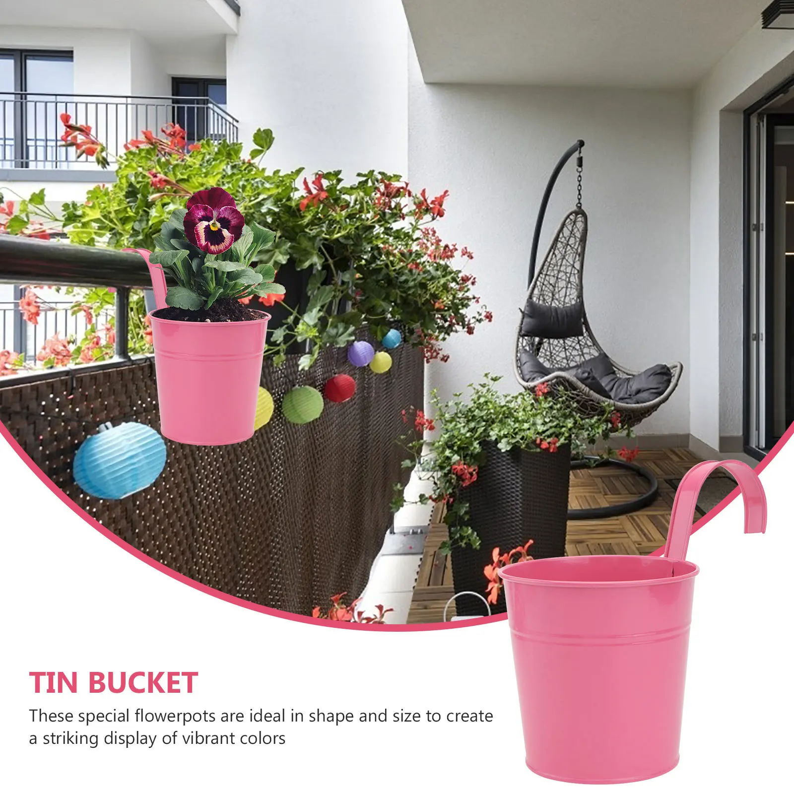 

Colorful Hanging Bucket Flower Pots Metal Hook Planter for Balcony Garden Wall Decor Outdoor Patio Plant Holders