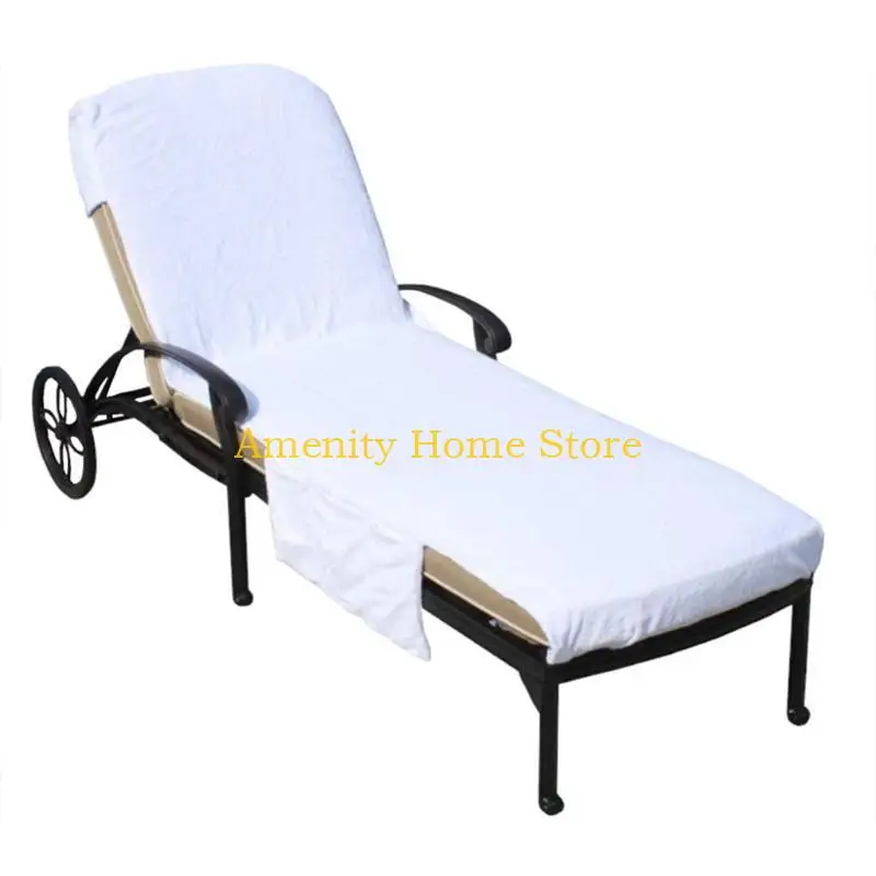 F26C Microfiber Terry Cloth Chaise Lounge Chair Cover Beach Bath Towel with Side Pocket for Pool for Sun Lounger Sunbathing