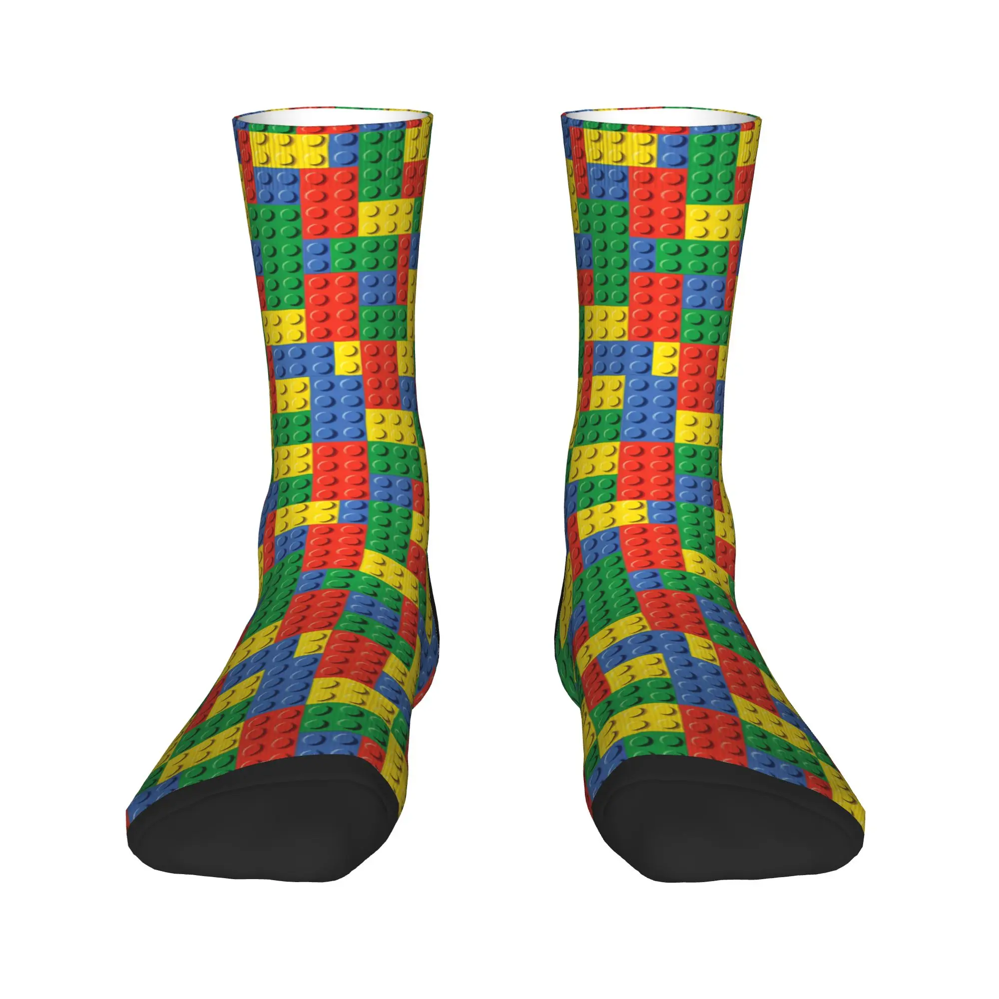 Classic Primary Color Building Blocks Stockings Funny Socks Unisex Men Quality Socks Autumn Running Pattern Anti Skid Socks Gift