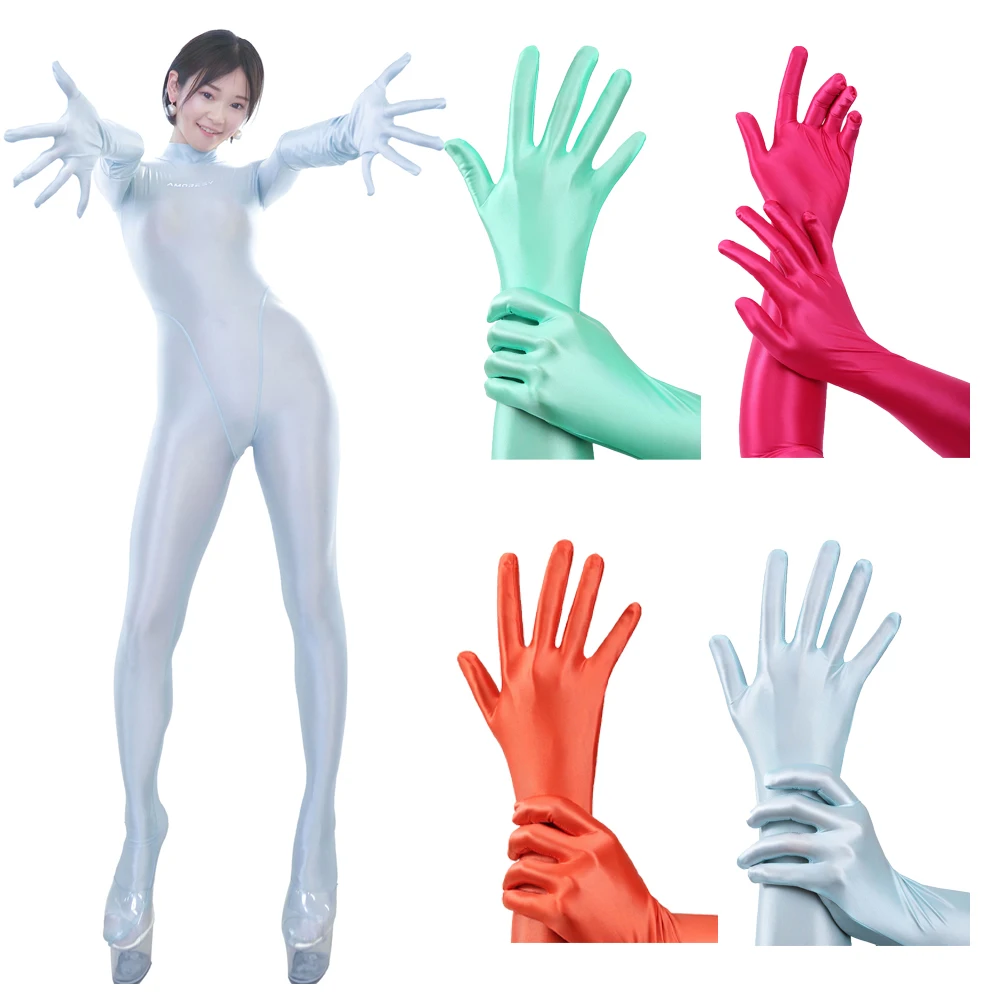 AMORESY damskie błyszczący filtr przeciwsłoneczny ultracienki materiał Spandex z pięcioma palcami odświeżający długi rękaw, oddychające rękawiczki z długimi rękawami