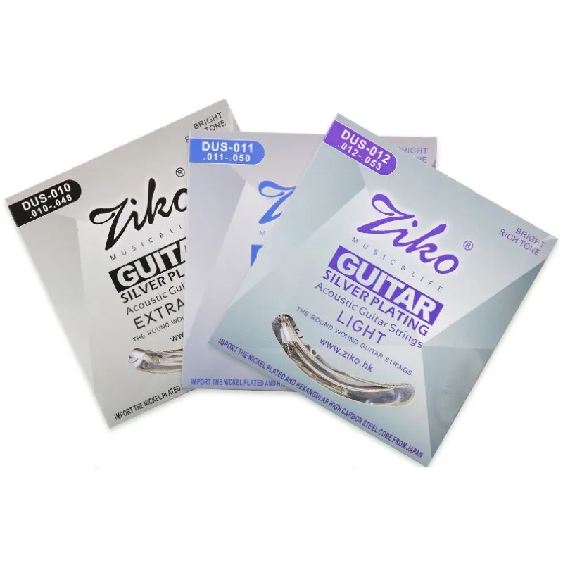 ZIKO Folk Guitar Strings for Acoustic DUS Series Sets 010-048 011-052 012-053 Steel Core Silver Plating Wound Guitar Accessories