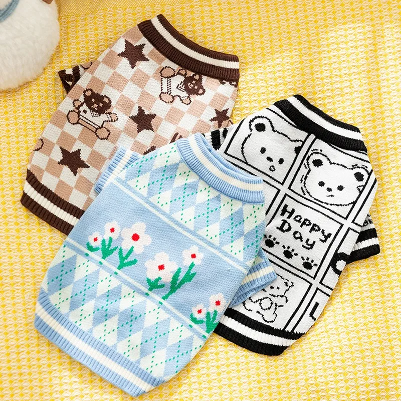 

Autumn and Winter New Pet Jumper Puppy Cartoon Full Print Pullover Teddy Yorkshire Knit Sweater Comfortable Warm Dog Clothes