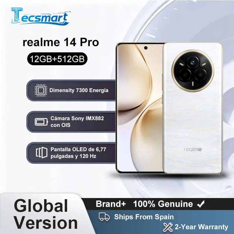 Smartphone – Realme 14 Pro 5G Global Version 50 MP Sony IMX882 OIS Kamera Abmessung 7300 Energie 120 Hz gebogene Sichtanzeige IP69