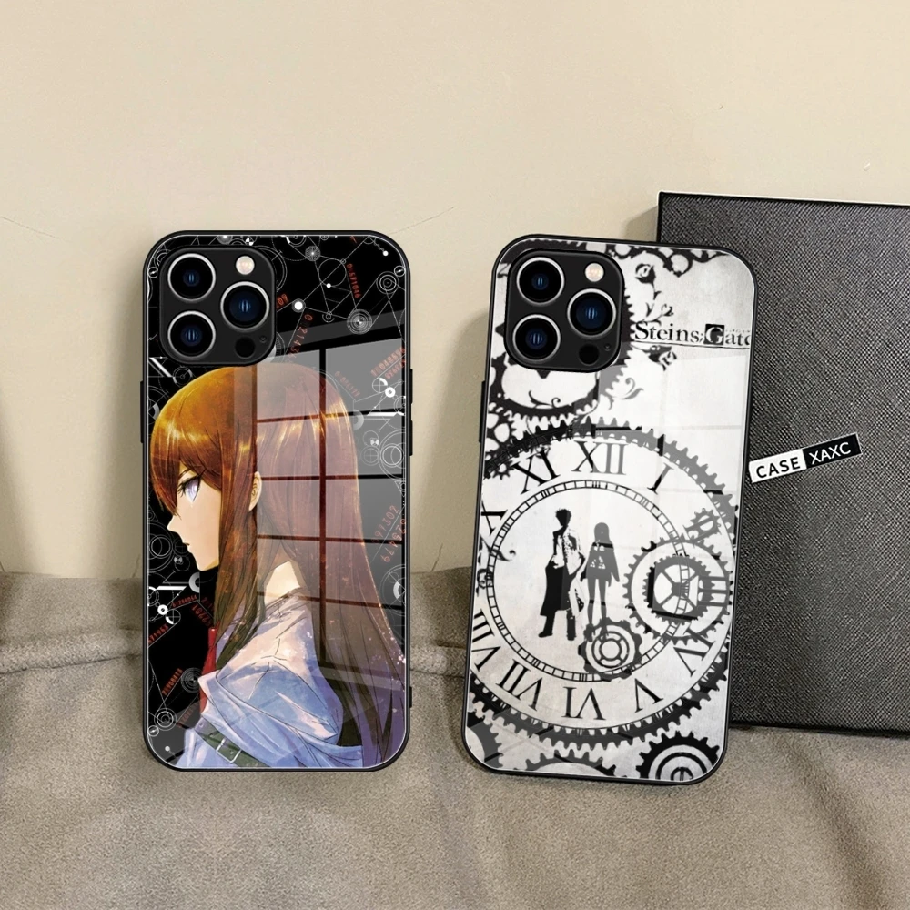 Steins Gate Okabe Anime Phone Case Glass Shell FOR IPhone 15 14 11 12 Pro 8 7 15 Plus 13 Pro MAX XR XS MINI  Covers