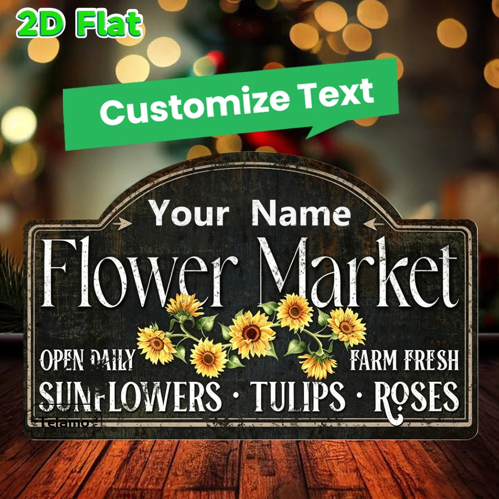 Custom Text Arched Metal Sign, Vintage Sunflower Flower Market Pattern, Christmas Decor, Porch Living Room Decor, Indoor Outdoor
