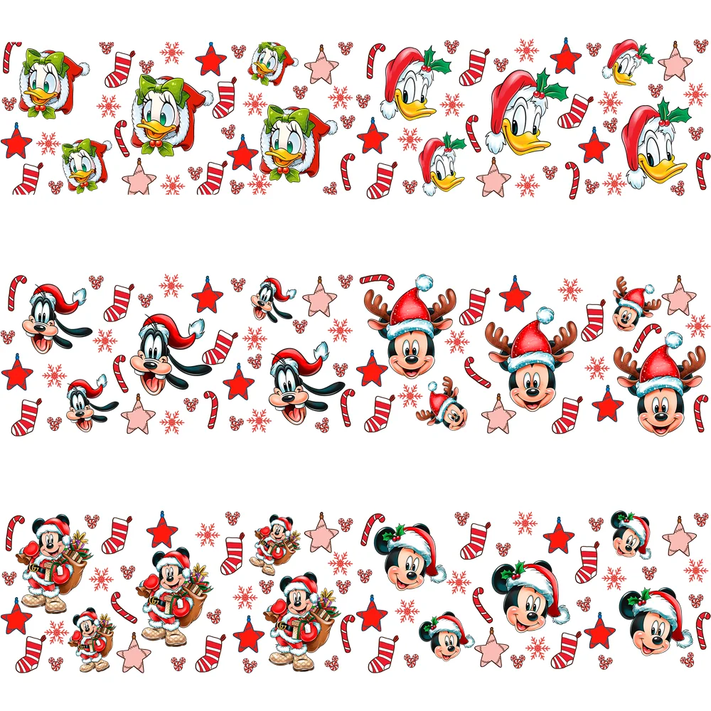 Christmas Cartoon Mouse Friend UV DTF Cup Wraps 16oz Libbey Cup 3D Transfer Stickers Waterproof Xmas Snowflake Cup Decals