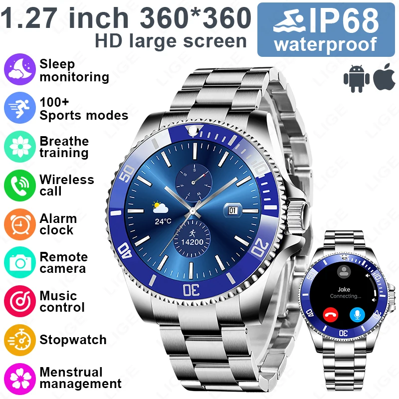 

Смарт-часы LIGE для мужчин: звонки по Bluetooth, голосовой помощник, водонепроницаемость IP68, фитнес-трекер, модель 2026