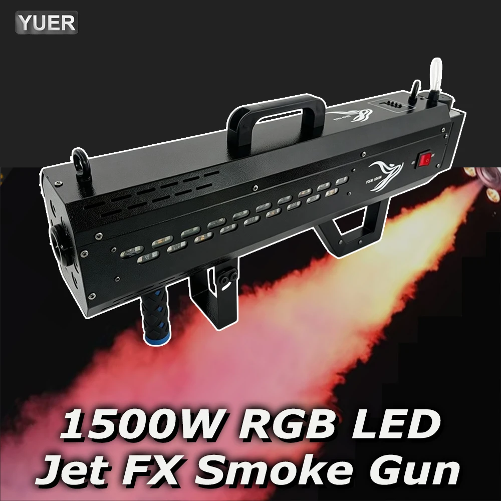 YUER 1500W With RGB LED Jet FX Smoke Gun Powerful Output Air Column DJ Light Cannon Fog Spray Machine for Stage Wedding Party