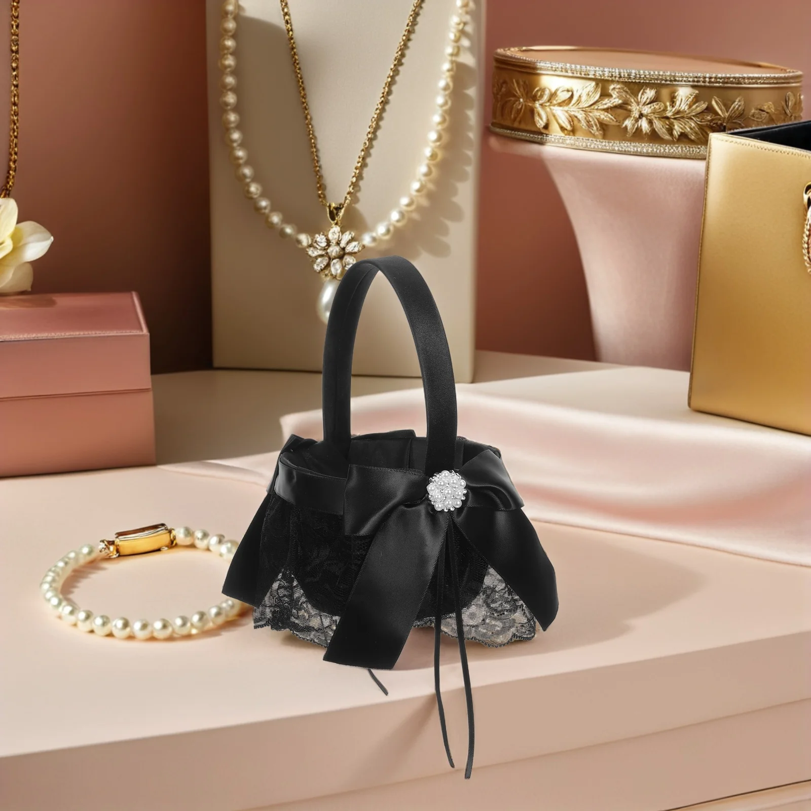 

Wedding Flower Basket Floral Baskets Black with Handle Cute Decoration Small