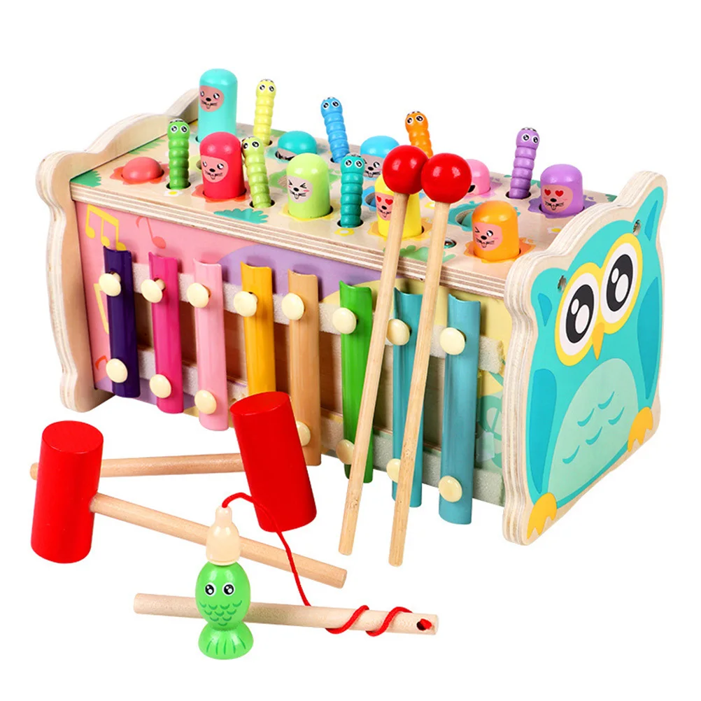 1 zestaw Drewniany młotek do ubijania, gra w łowienie rybek dla dzieci, wczesna edukacja, rozwój sensoryczny, zabawka do uderzania dla niemowląt, wielofunkcyjny dźwięk