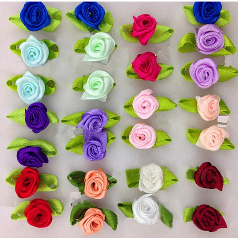 10Pcs Satin Ribbon Roses Flower Appliques Scrapbooking Sewing DIY Handmade Small Wedding Party Craft Decor