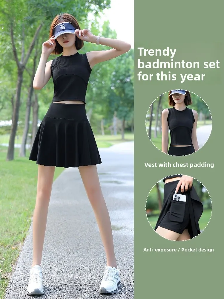 

Женский спортивный костюм для бадминтона Qui Dry Tennis Fitn Одежда или юбка Жилет для йоги для бега Комплект из двух предметов круглый Ne ort S...