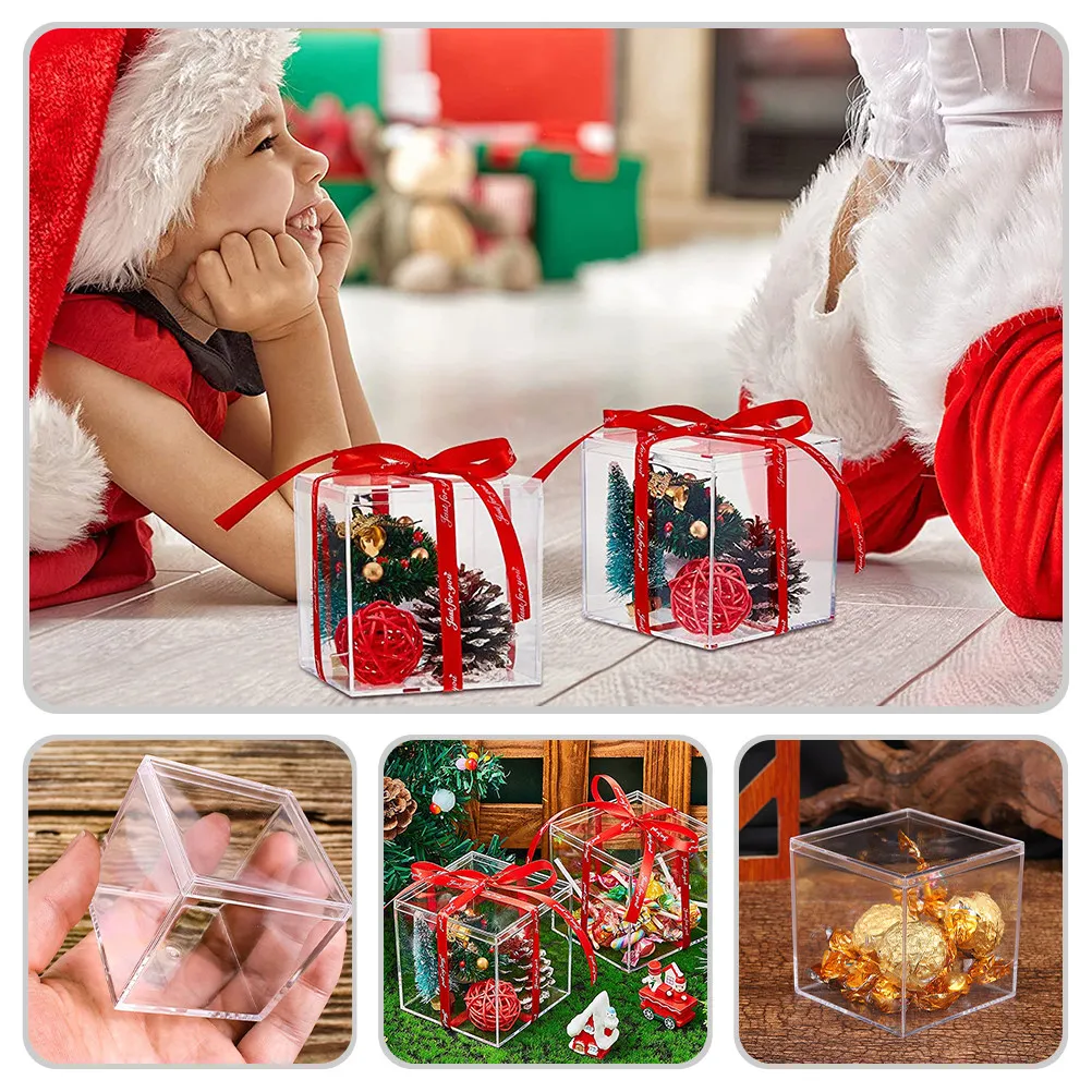 12Pcs Clear Transparent Acrylic Boxes Small Storage Boxes with Lid Candy Organizer Jewelry Display Case Mini Container