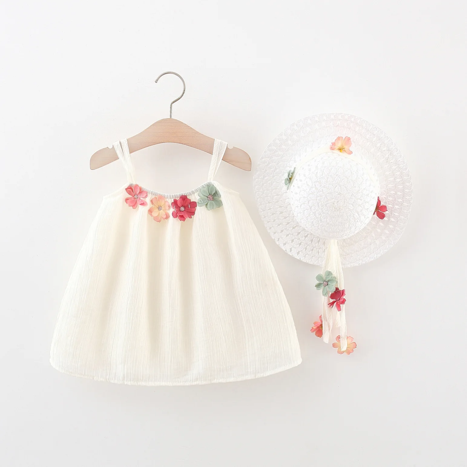 2Piece Set Summer Toddler Girl Clothes Korean Cute Flower Sleeveless Cotton Baby's Dresses+Sunhat Kids Dress Newborn Items BC043
