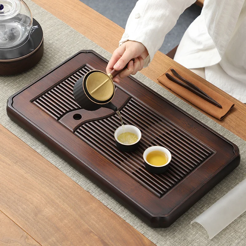 All bamboo tea tray, storage and drainage dual purpose, dry brewing tea table, modern kung fu tea set, household office tray,