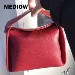 MEDIOW Bucket Bag For Women Luxury Designer Handbags 2024 New In PU Vintage Red Solid Color Small Lychee Pattern Messenger Bags