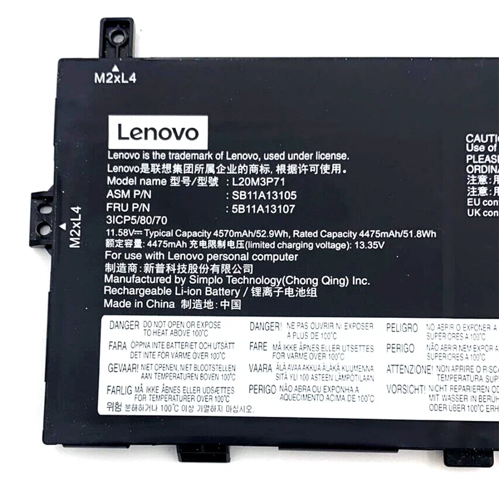 Imagem -02 - Bateria do Portátil para Lenovo Thinkpad X13 Gen Series tipo 20w8 20w9 L20l3p71 11.58v 52.9wh L20l3p71 Novo Original