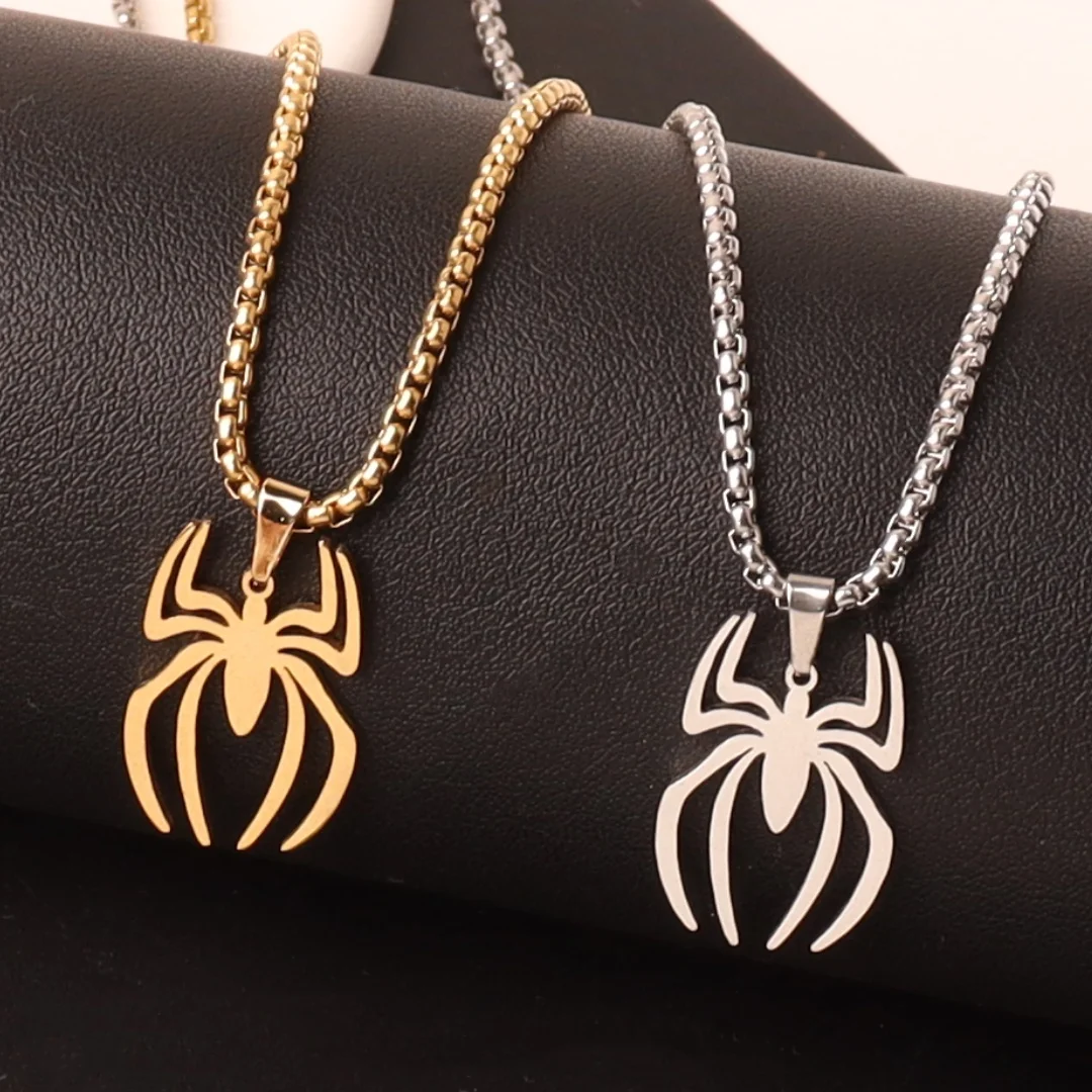 Punk-Spinnen-Anhänger-Halskette für Damen und Herren, Edelstahl, doppellagig, Hip-Hop-Schlüsselbeinkette, Tierschmuck – Detail 1