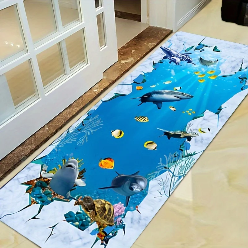 

Underwater Ocean Shark and Turtle Kitchen Mat, Non-Slip Washable Durable Floor Rug for Hallway, Kitchen, Bedroom, Entryway Decor
