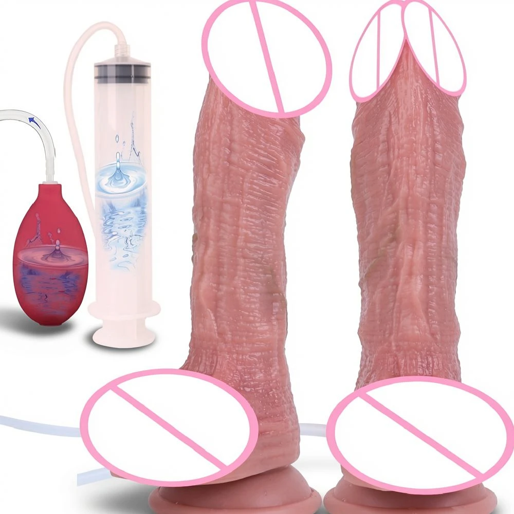 SXXY Dual Layer Silicone Strap-On Spray Penis With Sucker Real Feel Ejaculating Anal Plug Vagina Anus Dilator Toy  For Men Women