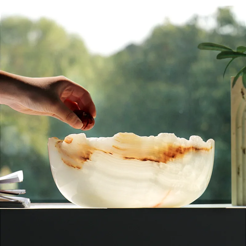 Light luxury high-end natural jade marble potted plant sales office negotiation table high-end floral bonsai ornament