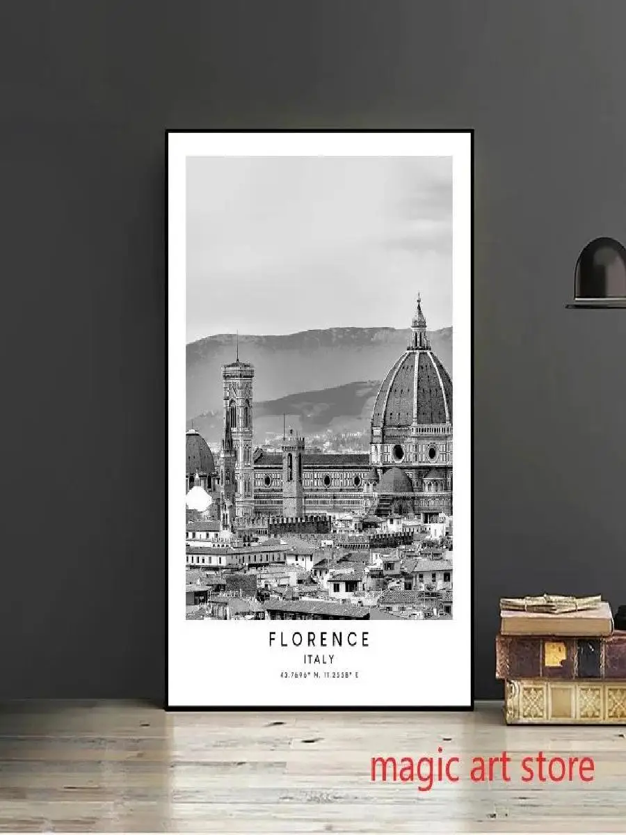 Florence Italy  Rome Travel Landmarks Art  Colosseum Black and White Canvas Wall Prints  Home Decor Poster