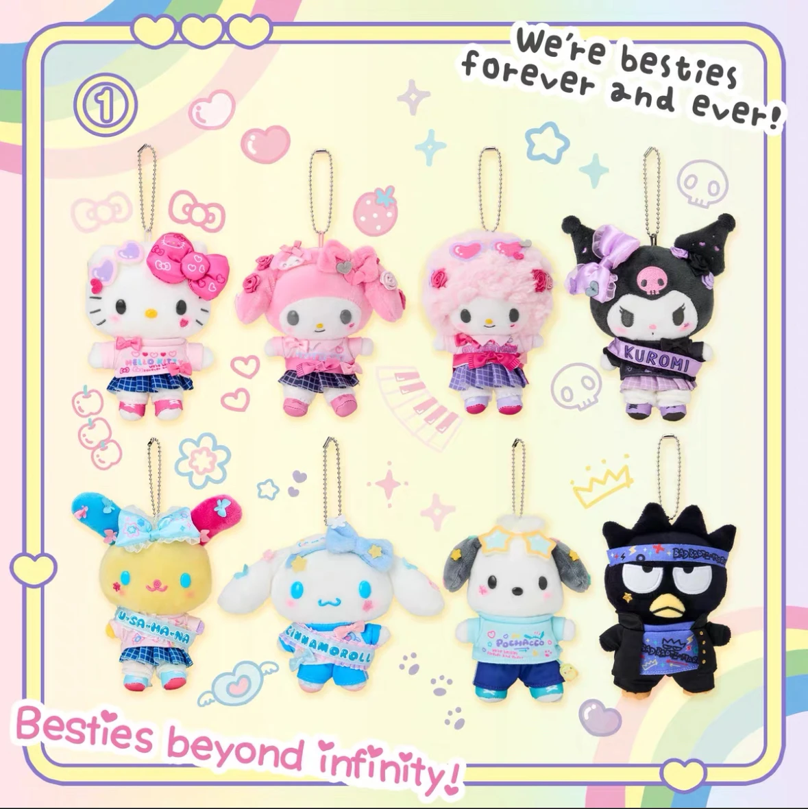 

Kuromi My Melody School Style Plush Keychain Kawaii Pastel Gothic Lolita Hanging Doll Cute Bag Charm For Girls