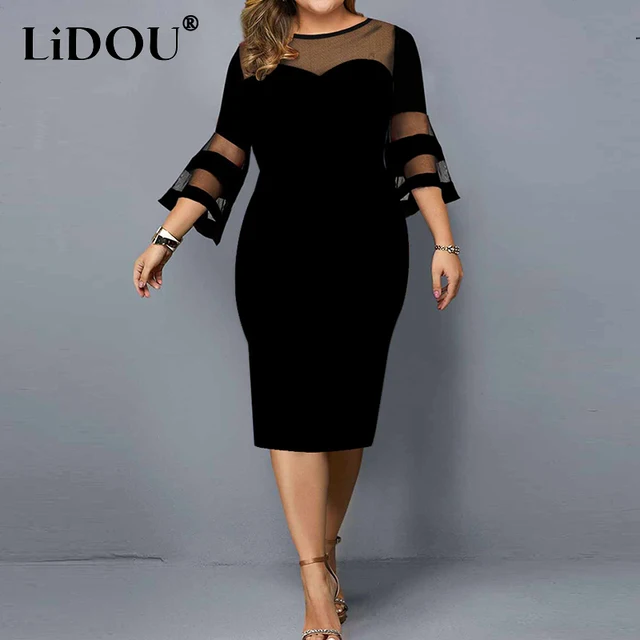 Wiosna Lato Elegancka Moda Koronkowe Patchwork Plus Size Sukienki Kobiety Seksowna Siatka Wieczór Impreza Vestidos Solid Bodycon Robe Femme