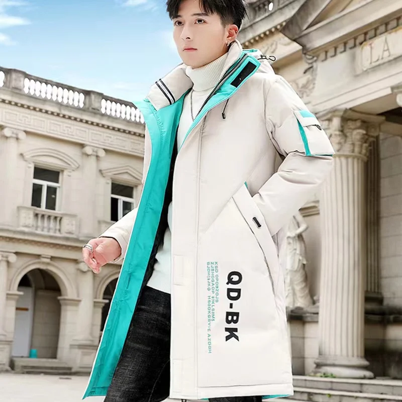 Autumn Winter New Hip Hop Men\'s Thicken Overcoat Warm Streetwear Mid-Long Length Printed Jacket