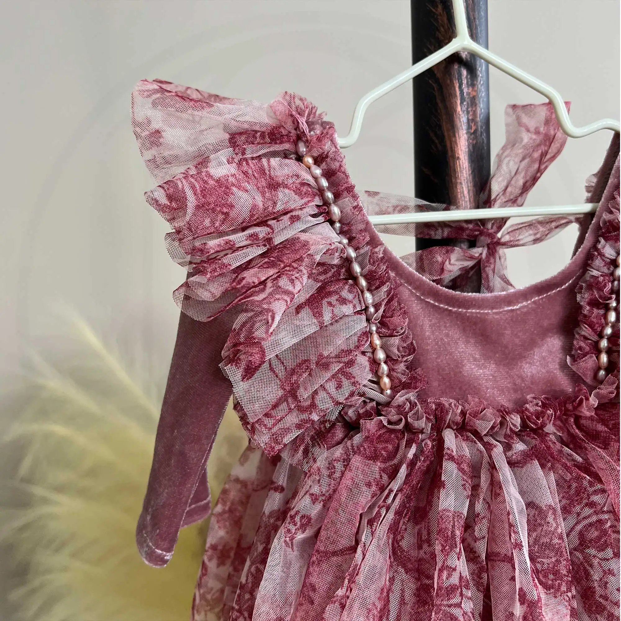 Don&Judy Newborn Baby Girl Tie Dye Chiffon Ruffle Romper Korean Velvet Long Sleeve Bodysuit Infant Princess Jumpsuit Photography
