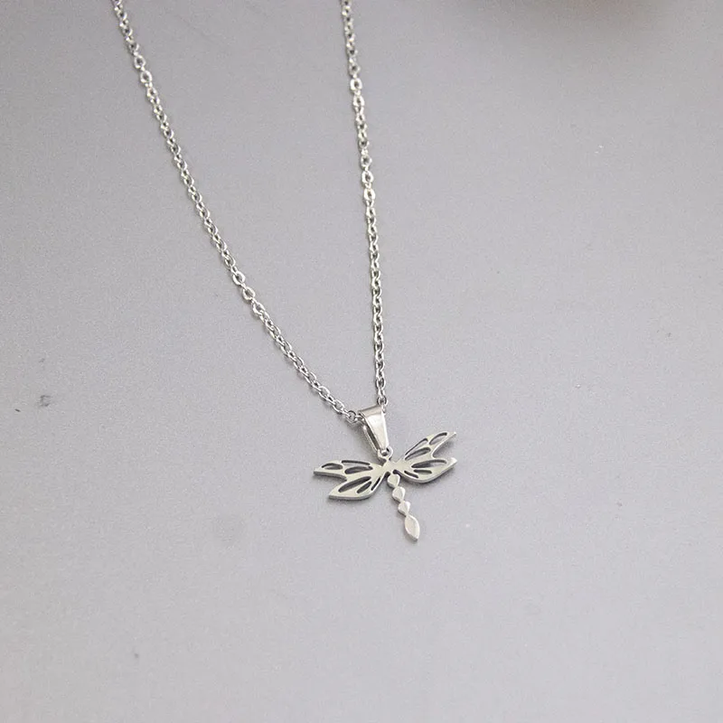 1pc Cute Stainless Steel Dragonfly Pendant Necklace Insect Charms Fashion Jewelry For Women Men Gift