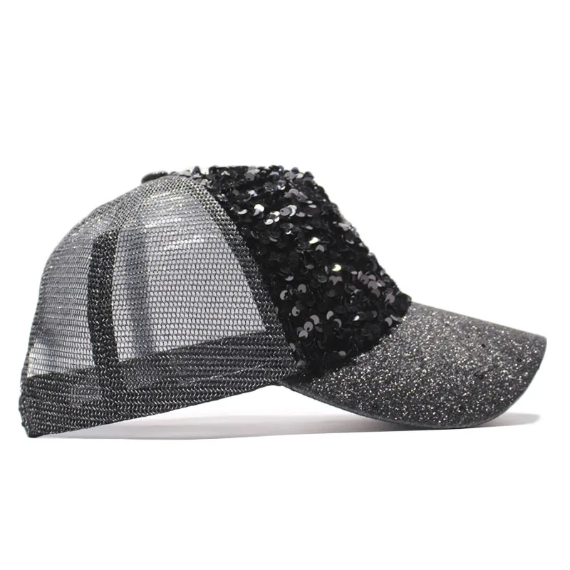 Hat Women\'s Korean-Style Fashionable Casual All-Match Sequins Mesh Baseball Cap Spring and Summer Breathable -Proof Sun-P