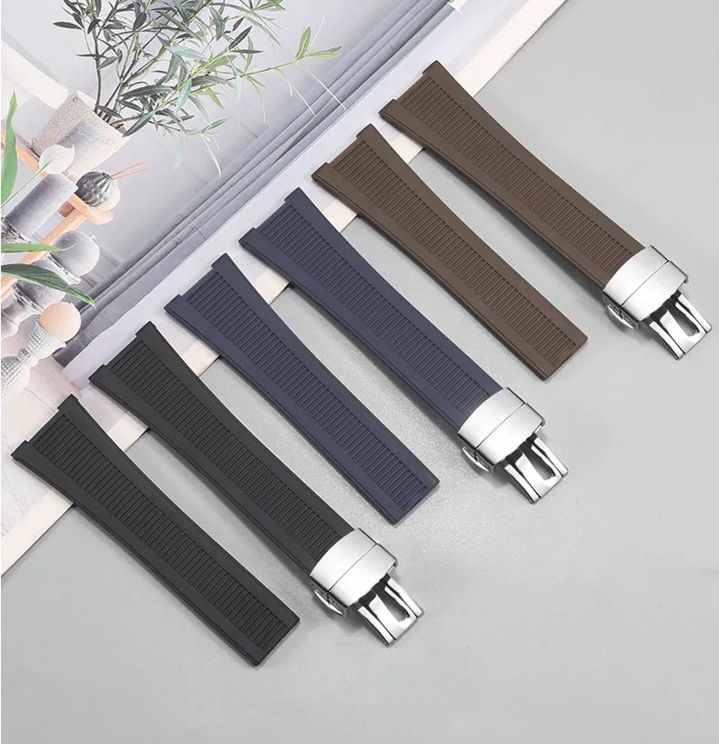 Rubber Concave Watch Strap for Patek Nautilus Philippe PP 5711 5712 Black Blue Gray Brown Silicone Watch Strap 25mm*13mm