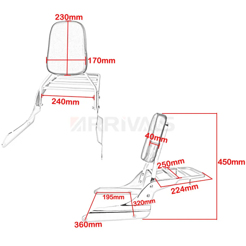 車用ラゲッジラック付きモーターサイクル背もたれ,シェード,VW LX,VT400-600-1996,2008,000,05,02,03,02,01,00,99,98,97