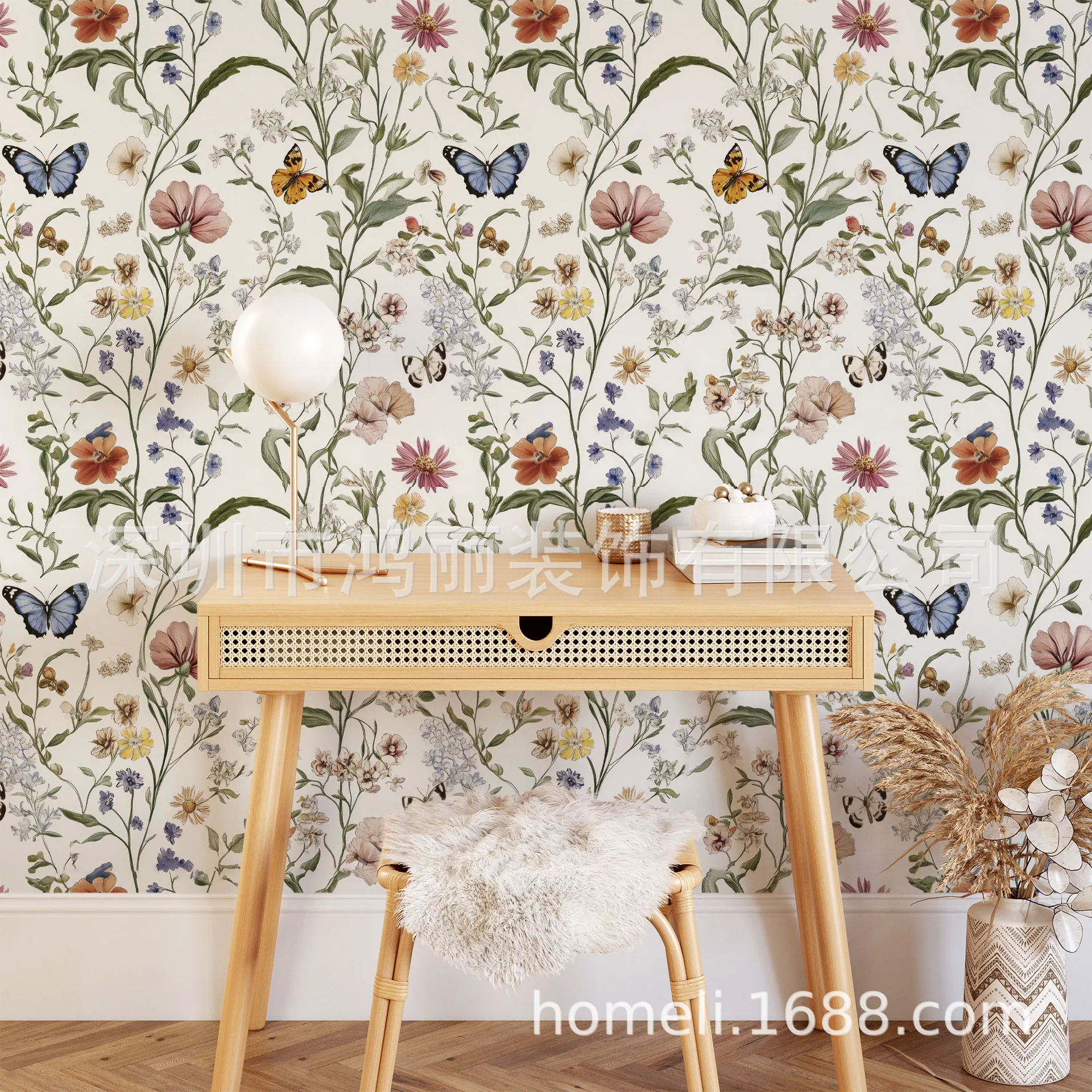 Floral Peel and Stick Wallpaper Contact Paper Self Adhesive Butterfly Wall Paper for Bedroom Living Room Bathroom Cabinets Decor