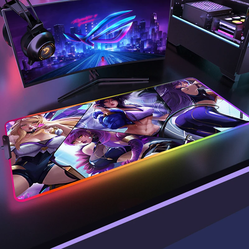 

RGB LOL KDA ALL OUT Mouse Pad LED Backlight Carpet Gamer PC Computer 400x900 Keyboard Gaming Accessories Table XXL Mouse pad