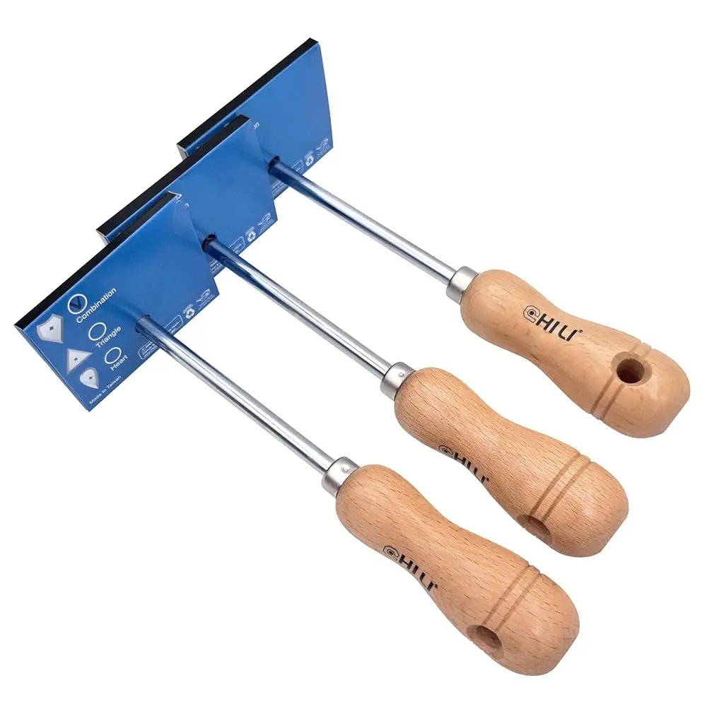 Tools 3Pc. Stainl Steel Shave Hook Scraper Set With Wooden Handle, 8-3/4"" Length, Made In Taiwan