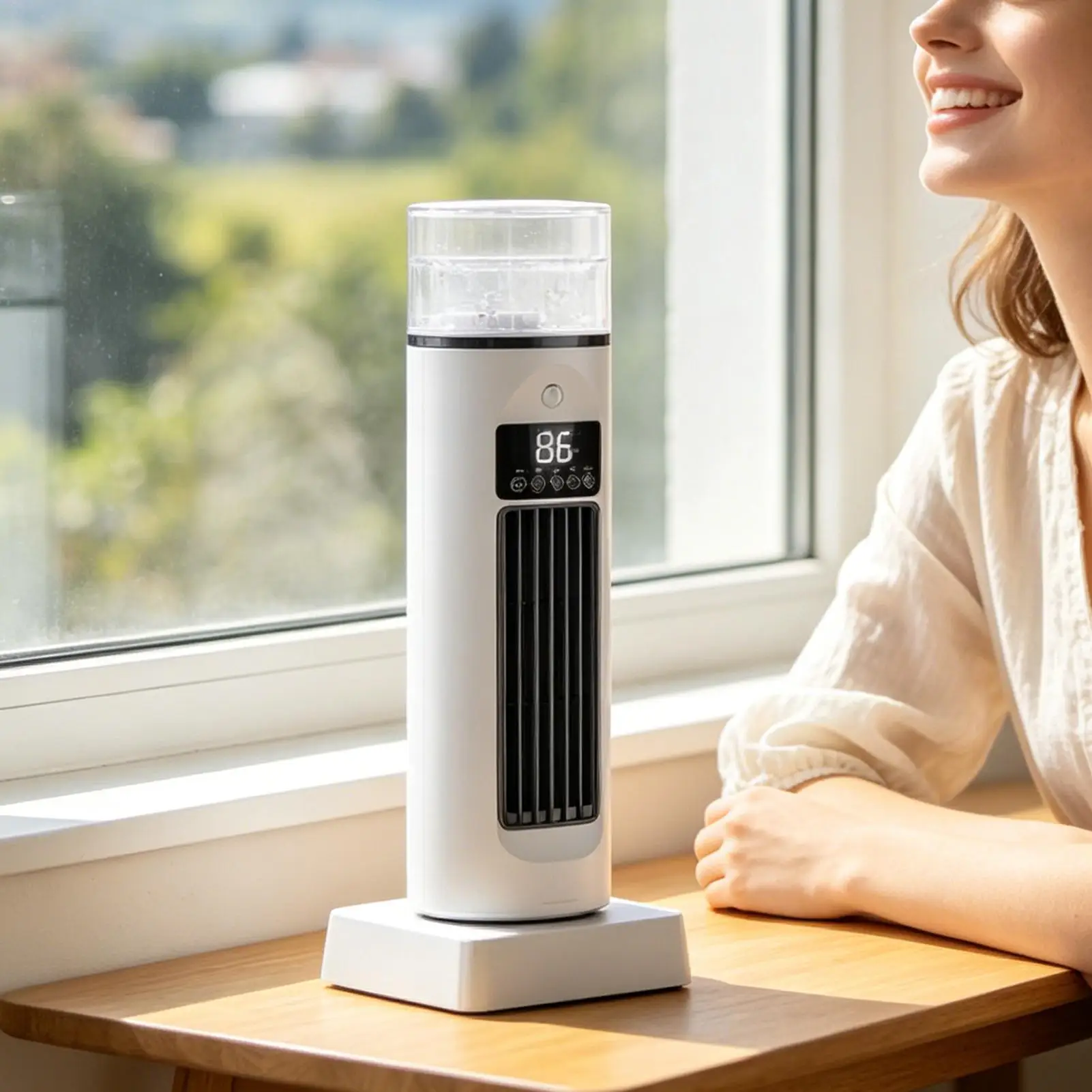 6-Speed Bladeless Silent Summer Blower Tower Fan With Water Tank 110 Degree Oscillating Fan For Bedroom For Dorm Kitchen Office