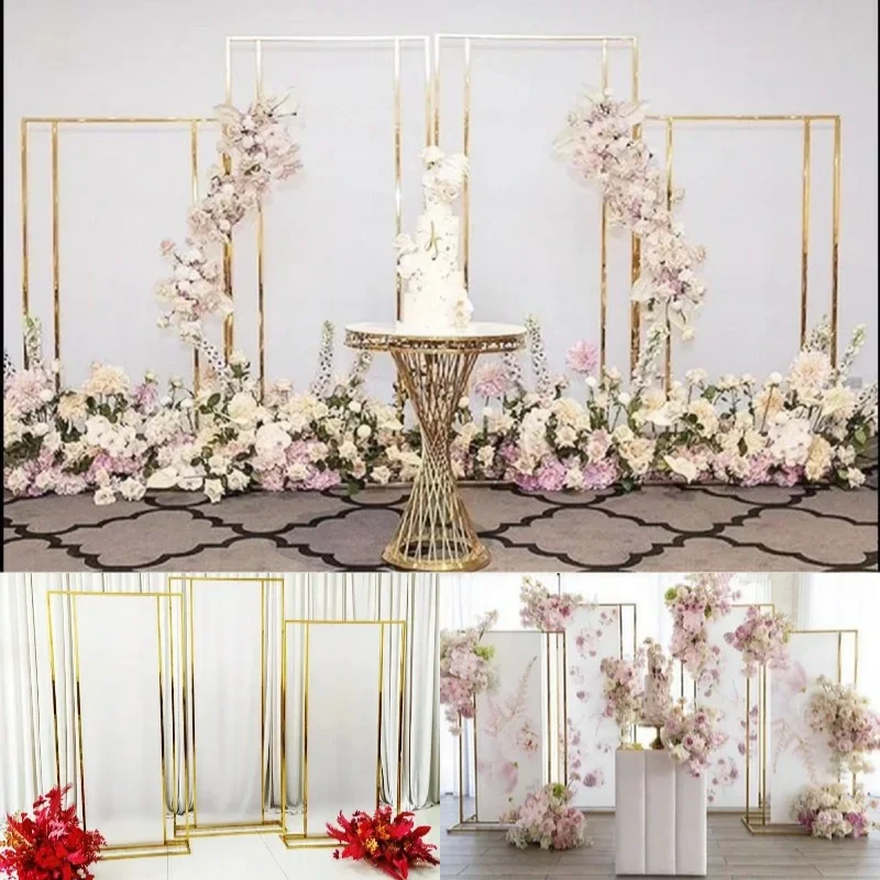 

Luxury Party Backdrop Background Frame Wedding Flower Arch Screen Door Anniversary Home Screen Decoration Props Metal Stand 4pcs