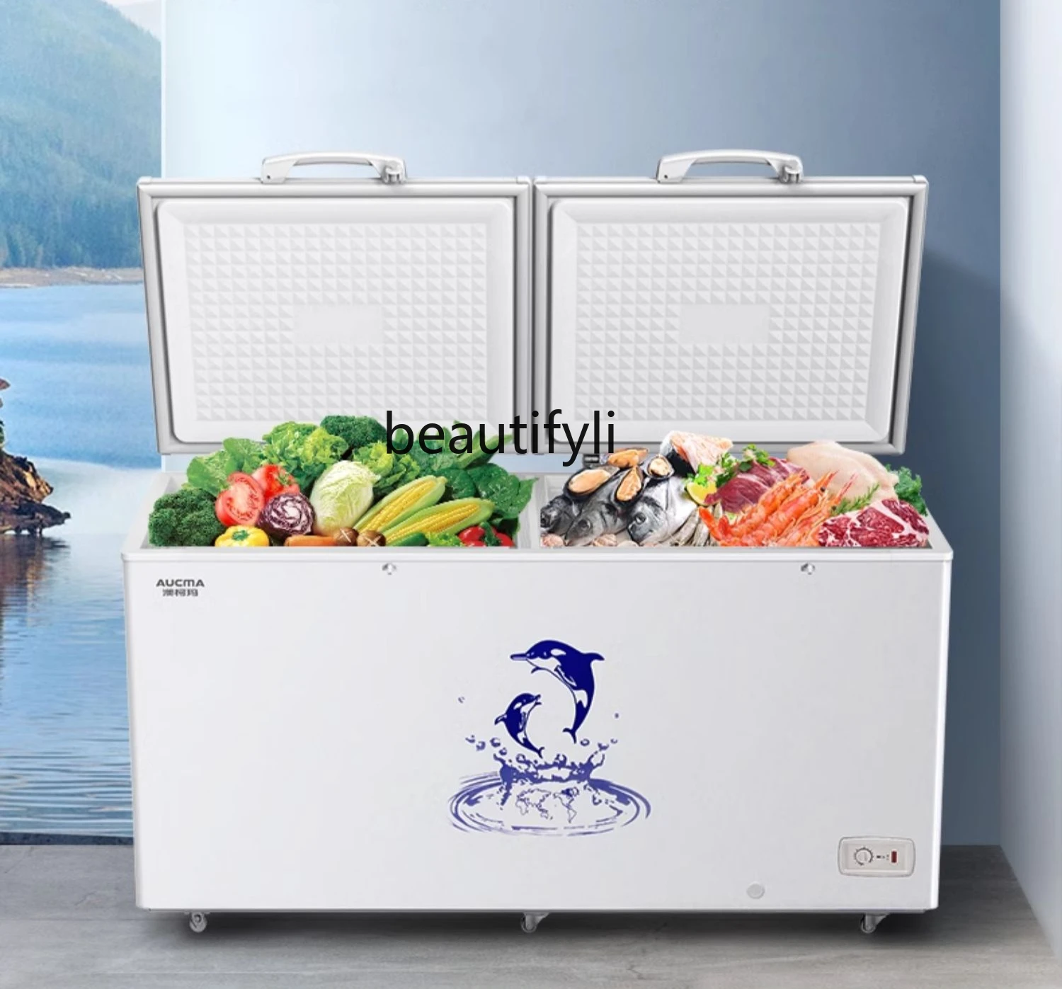 Large capacity household freezer commercial refrigeration freezing horizontal freezer supermarket freezing