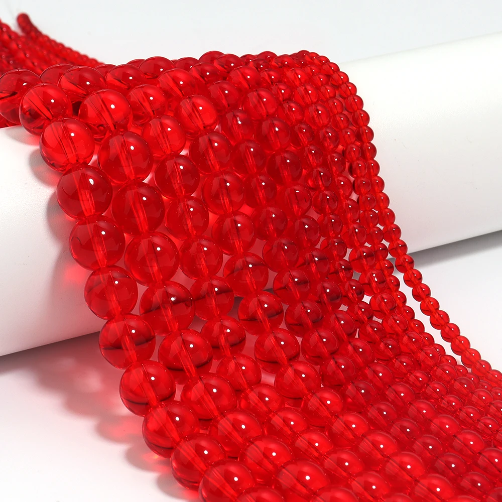 4 6 8 10 12 mm rote Glasperlen, glatt, rund, Charm, lose Distanzperlen für Schmuckherstellung, DIY, handgefertigte Armbänder, Halskettenzubehör